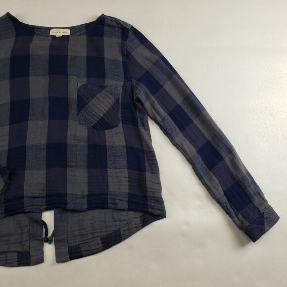 Cloth & Stone Buffalo Check Shirt Womens Gray Anthropologie Lace Up Tie Back Top - Picture 3 of 12